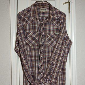 Vintage Sears Genuine ROEBUCKS long sleeve western pearl snap shirt size L brown